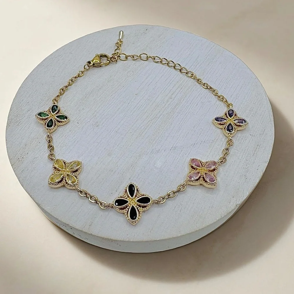 Zirconia multicolored Flower Stainless Steel Bracelet